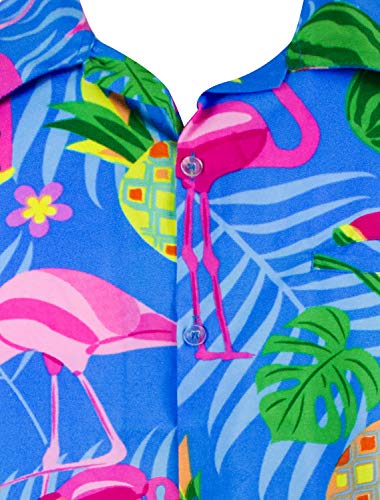 Funky Camisa Hawaiana, Manga Corta, Flamingo Melon, Azul Índigo, XS