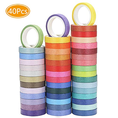 FYSL 40 Rollos Washi Tape Set Arco Iris Rollos de Papel Cinta Adhesiva Washi para DIY Crafts Scrapbooking