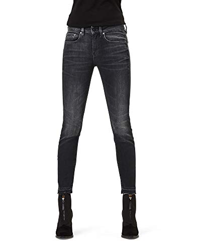 G-STAR RAW 3301 Mid Waist Ripped Ankle Skinny Jeans, Worn In Corby Black A634/C005, 27W/ 32L para Mujer