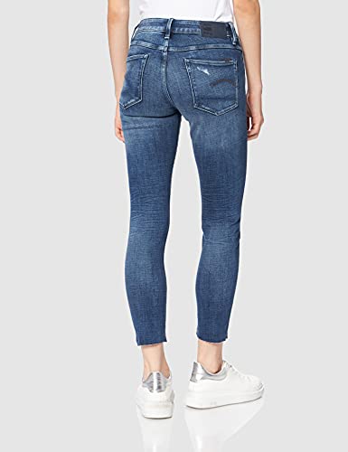 G-STAR RAW 3301 Mid Waist Skinny Ankle Jeans, Azul (mar báltico desteñido y Rasgado C051-C668), 27W / 30L para Mujer