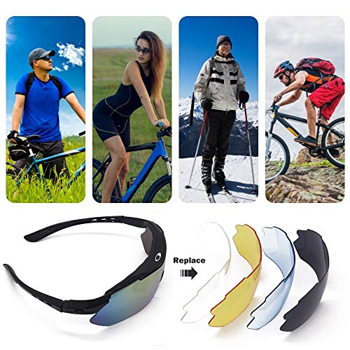 Gafas De Ciclismo,Gafas Deportivas,Gafas De Sol,Con ProteccióN Uv400, Gafas De Sol Polarizadas Con 5 Lentes Intercambiables,Para Actividades Al Aire Libre Como Ciclismo, Correr, Escalada