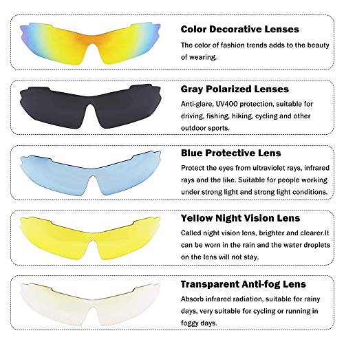 Gafas De Ciclismo,Gafas Deportivas,Gafas De Sol,Con ProteccióN Uv400, Gafas De Sol Polarizadas Con 5 Lentes Intercambiables,Para Actividades Al Aire Libre Como Ciclismo, Correr, Escalada