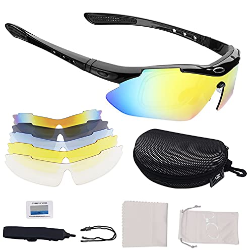 Gafas De Ciclismo,Gafas Deportivas,Gafas De Sol,Con ProteccióN Uv400, Gafas De Sol Polarizadas Con 5 Lentes Intercambiables,Para Actividades Al Aire Libre Como Ciclismo, Correr, Escalada