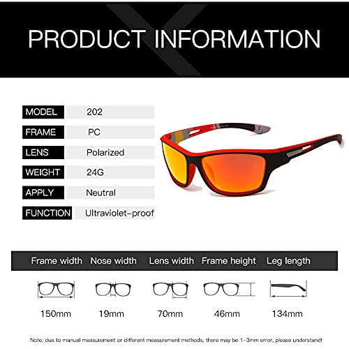 Gafas de sol Polarizadas,Hombres Mujeres Deportes al aire libre Gafas de sol Protección UV400, Pesca, Ski, Conducción, Golf (Red Frame Red)