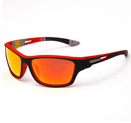 Gafas de sol Polarizadas,Hombres Mujeres Deportes al aire libre Gafas de sol Protección UV400, Pesca, Ski, Conducción, Golf (Red Frame Red)