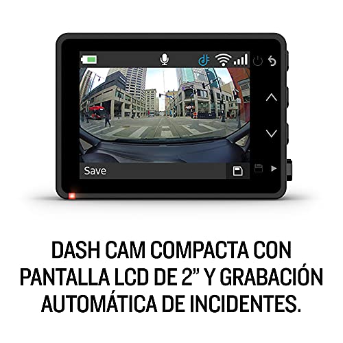 Garmin Dash CAM 67W – Cámara Delantera para Coche con Pantalla de 2”, 1440 píxeles y 180 Grados, Detector de incidentes y Modo vehículo aparcado, 3.7 MP