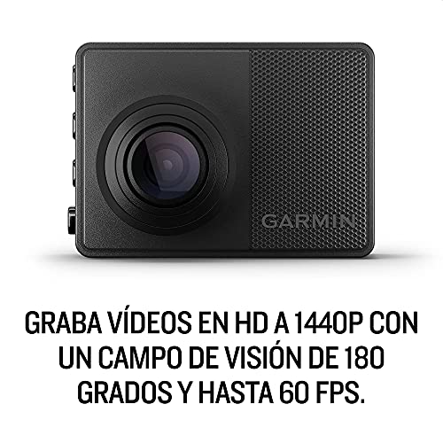 Garmin Dash CAM 67W – Cámara Delantera para Coche con Pantalla de 2”, 1440 píxeles y 180 Grados, Detector de incidentes y Modo vehículo aparcado, 3.7 MP