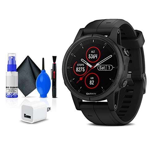 Garmin Fenix 5S Plus Sapphire Edition Multi-Sport Training GPS Watch (010-01987-02) + USB Power Cube + Cleaning Set