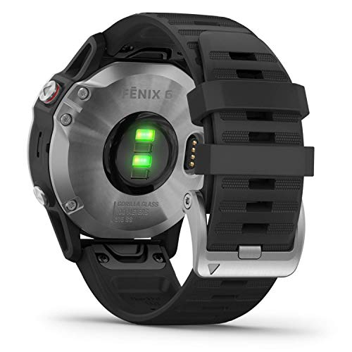 Garmin fēnix 6 - Reloj GPS multideporte definitivo con sensores, VO2 Max, frecuencia cardíaca, carga de entrenamiento, Plateado con correa negra