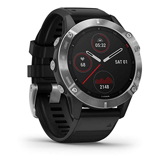 Garmin fēnix 6 - Reloj GPS multideporte definitivo con sensores, VO2 Max, frecuencia cardíaca, carga de entrenamiento, Plateado con correa negra