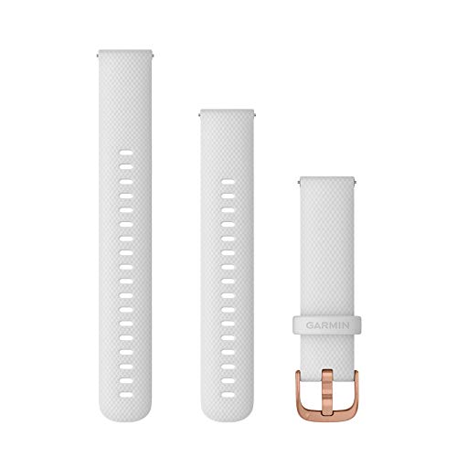 Garmin Pulsera Vivoactive 4s, 18 mm, Silicona Blanca, Hebilla Rosa Dorada