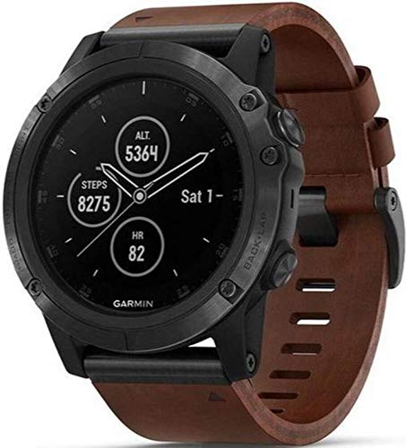 Garmin - Reloj Fénix 5S plus. Zafiro, gris pizarra con correa de cuero marrón