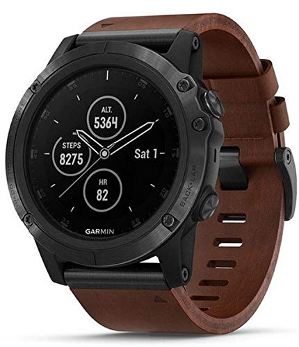 Garmin - Reloj Fénix 5S plus. Zafiro, gris pizarra con correa de cuero marrón