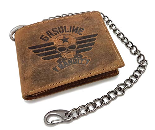 GASOLINE BANDIT Cartera vintage pequeña de piel auténtica con cadena