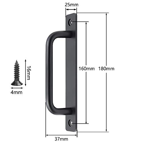 Gativs 2 Piezas Tiradores Puertas Tirador de Puerta de Granero Manijas para Puertas Correderas Maneta Puerta en Negro con Tornillos para Garaje Granero Jardín Portones