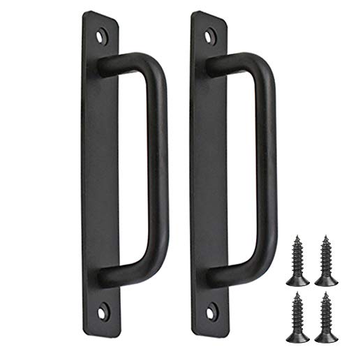 Gativs 2 Piezas Tiradores Puertas Tirador de Puerta de Granero Manijas para Puertas Correderas Maneta Puerta en Negro con Tornillos para Garaje Granero Jardín Portones