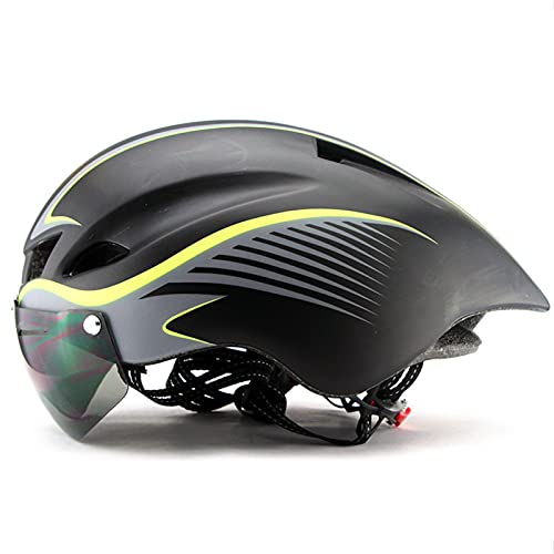 Gbike Casco para Bicicleta TT con Gafas, Ciclismo de Ruta Casco Deportivo de Seguridad Montar Hombres Mujeres Carreras En el Molde Casco de triatlón de contrarreloj,C