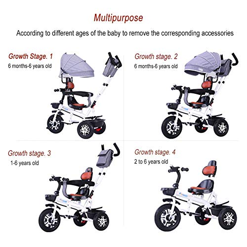 GCXLFJ Triciclo Bebe Trikes-con Dosel Ajustable,triciclos for niños con asa de Empuje,for Childern Edad 1-6 años,de 3 Ruedas del niño Bici (Color:Rosa) (Color : Black+Gray)