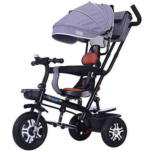 GCXLFJ Triciclo Bebe Trikes-con Dosel Ajustable,triciclos for niños con asa de Empuje,for Childern Edad 1-6 años,de 3 Ruedas del niño Bici (Color:Rosa) (Color : Black+Gray)