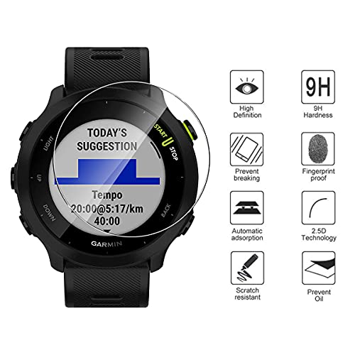 GEEMEE para Garmin Forerunner 55 / 45S/ 245 Protector de Pantalla,4 Paquetes Cristal Templado Película Vidrio Templado 9H Alta Definicion Glass Screen Protector Film - Transparente