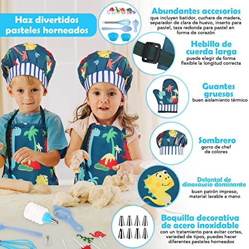 Gemeer Trajes de Cocina y Horneado para Niños 34 Juegos, Incluidos Delantales, Gorros de Chef, Guantes y Disfraces para Niños, Azul Disfraces de Chef, Juegos de rol Profesionales 8-12 Años