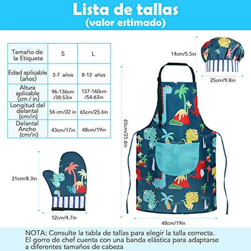 Gemeer Trajes de Cocina y Horneado para Niños 34 Juegos, Incluidos Delantales, Gorros de Chef, Guantes y Disfraces para Niños, Azul Disfraces de Chef, Juegos de rol Profesionales 8-12 Años