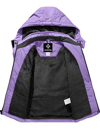 GEMYSE Chaqueta de Esquí Impermeable de Montaña para Niñas Abrigo de Invierno de Lana Antiviento con Capucha (Morado Claro,10/12)