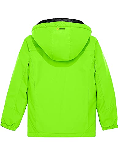 GEMYSE Chaqueta de Esquí Impermeable de Montaña para Niños Abrigo de Invierno de Lana Antiviento con Capucha (Verde Fluorescente 83,10/12)