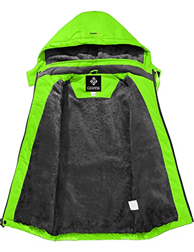 GEMYSE Chaqueta de Esquí Impermeable de Montaña para Niños Abrigo de Invierno de Lana Antiviento con Capucha (Verde Fluorescente 83,10/12)