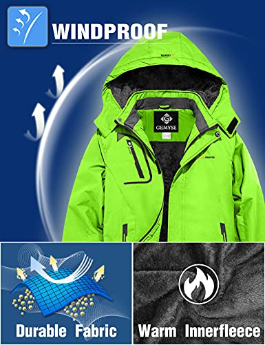 GEMYSE Chaqueta de Esquí Impermeable de Montaña para Niños Abrigo de Invierno de Lana Antiviento con Capucha (Verde Fluorescente 83,10/12)