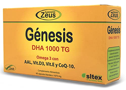 GÉNESIS DHA | Contribuye tanto a nivel cerebral como cardiovascular | Complemento Alimenticio a base de Aceite de pescado, Ácido lipoico, CoQ10 y Vitaminas | 60 Cápsulas Blandas