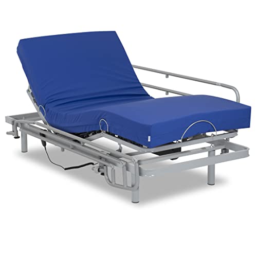 Gerialife® Cama articulada con colchón Sanitario viscoelástico Impermeable (90x190 + Barandillas)