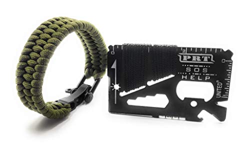 GET-GREEN Kit Aventura >>> Pulsera de Paracord 550 y Tarjeta Multiherramienta. Set de Acampada Camping. Acero y Cuerda de Paracaídas.