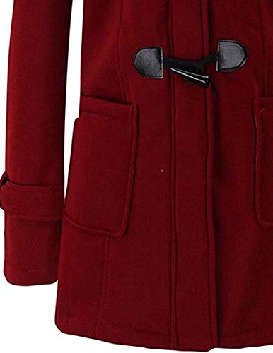 GHYUGR Abrigos con Horn Botones Mujer Invierno Elegantes Slim Chaqueta con Capucha Lana Capa Jacket Sudadera Pullover Outwear Parka,Vino Tinto,XL