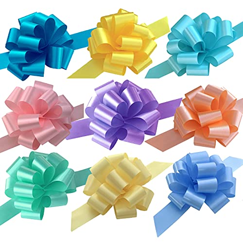 GiftWrap Etc. Lazos con Cintas para Tirar para Regalos de Pascua - 13 cm (5 in) de Ancho, Set de 9, Rosa Claro, Narciso, Azul Claro, Amarillo, Turquesa, Melón, Azul Piscina, Lavanda, Lima