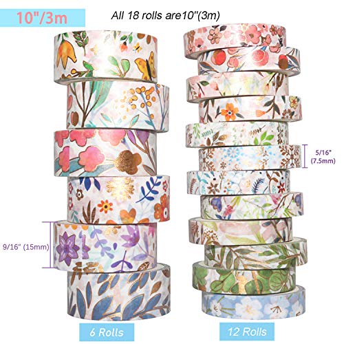 GIHENHAO 42 Rollos Washi Tape Set,cinta adhesiva decorativa Washi Glitter Adhesivo de Cinta Decorativa,Set de cinta Washi floral dorado para DIY Crafts Scrapbooking