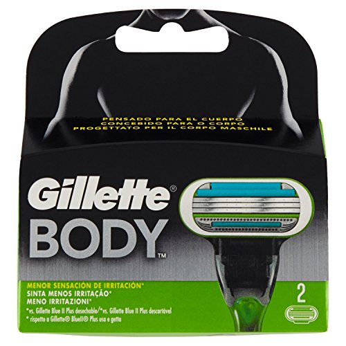 Gillette Body Cuchillas de Afeitar Corporales Hombre, Paquete de 2 Cuchillas de Recambio