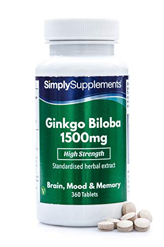 Ginkgo Biloba 1500mg - ¡Bote para 6 meses! - Apto para veganos - 360 Comprimidos - SimplySupplements