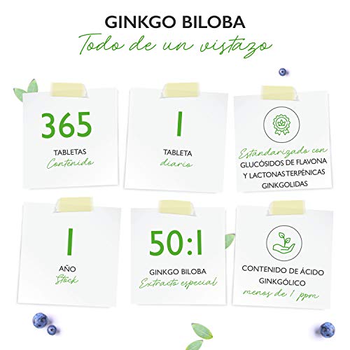 Ginkgo Biloba 6000 mg - 365 Comprimidos - Premium: Con glicósidos flavonoides + ginkgolide terpene lactones y ácido ginkgólico libre - Sin aditivos no deseados - Altamente dosificado - Vegano