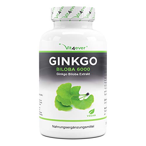 Ginkgo Biloba 6000 mg - 365 Comprimidos - Premium: Con glicósidos flavonoides + ginkgolide terpene lactones y ácido ginkgólico libre - Sin aditivos no deseados - Altamente dosificado - Vegano