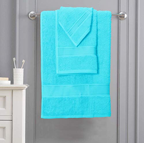 GLAMBURG Juego de 6 Toallas de algodón Ultra Suaves, Contiene 2 Toallas de baño de 70 x 140 cm, 2 Toallas de Mano de 40 x 60 cm y 2 paños de Lavado de 30 x 30 cm, Color Azul Turquesa