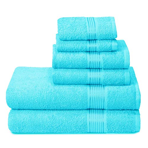 GLAMBURG Juego de 6 Toallas de algodón Ultra Suaves, Contiene 2 Toallas de baño de 70 x 140 cm, 2 Toallas de Mano de 40 x 60 cm y 2 paños de Lavado de 30 x 30 cm, Color Azul Turquesa