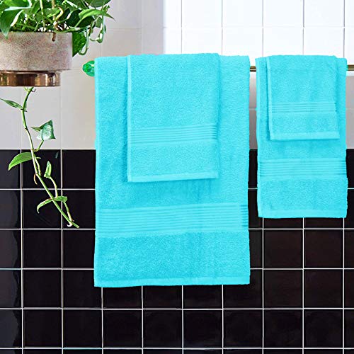 GLAMBURG Juego de 6 Toallas de algodón Ultra Suaves, Contiene 2 Toallas de baño de 70 x 140 cm, 2 Toallas de Mano de 40 x 60 cm y 2 paños de Lavado de 30 x 30 cm, Color Azul Turquesa