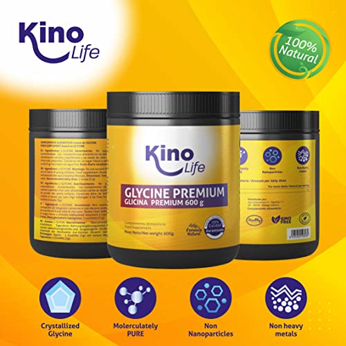 GLICINA PREMIUM 600 g 100% PURA | Cristalizada | Sin Nanopartículas | Apto para Veganos | Regenerador Del Colágeno | Prevención De Lesiones Musculares | Promueve El Sueño Reparador | Non OGM |