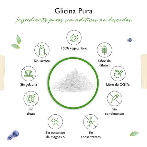 Glicina pura - 1100 g (1,1 kg) de polvo puro sin aditivos - Con cuchara dosificadora - 100% aminoácido glicina - Vegano