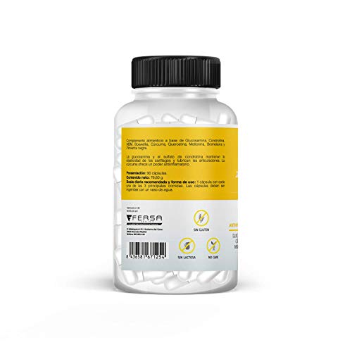 Glucosamina + Condroitina + Cúrcuma, Potente Antiinflamatorio y Analgésico, Elimina Dolores Articulares y Musculares, Fórmula Eficaz que Protege y Regenera Articulaciones, 90 Cápsulas