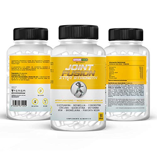 Glucosamina + Condroitina + Cúrcuma, Potente Antiinflamatorio y Analgésico, Elimina Dolores Articulares y Musculares, Fórmula Eficaz que Protege y Regenera Articulaciones, 90 Cápsulas