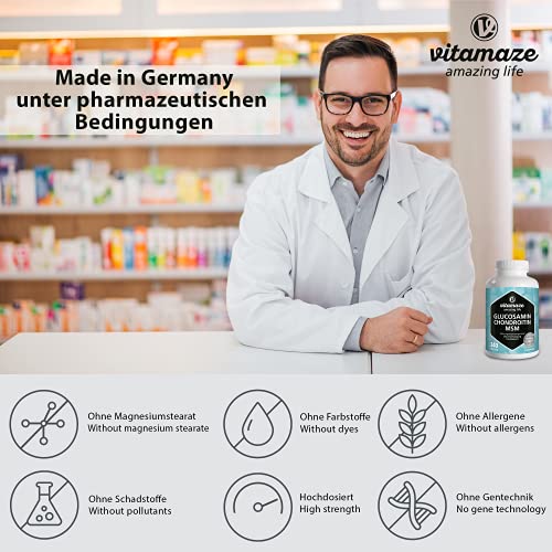 Glucosamina, Condroitina, MSM + Vitamina C Complejo VITAL alta Dosis, 240 Cápsulas durante 2 Meses, Suplemento Alimenticio Natural sin Aditivos Innecesarios