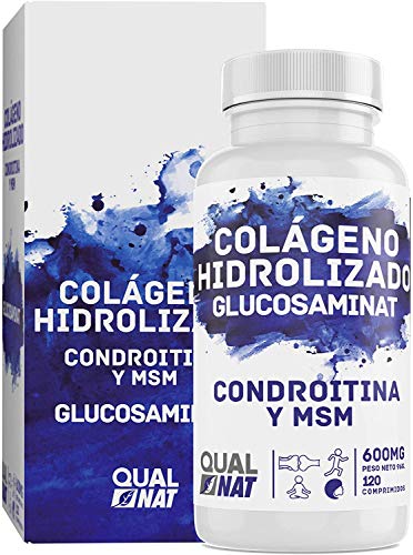 Glucosamina condroitina, msm y colágeno120 comprimidos | Mantenimiento de los huesos con colágeno, ácido hialurónico, glucosamina, condroitina y msm | QUALNAT