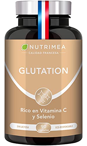 Glutatión Potente Antioxidante con Vitamina C, Reducido al 98% + Glicina Cisteína Ácido Glutámico, Regenerador Celular Hombres y Mujeres, Skin Whitening, Fabricado en Francia, 90 Cápsulas de Origen Vegetal